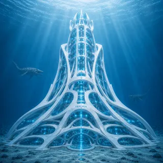 The Coral Lattice: an ISEMH node whose coral-like honeycomb of cells glows in bright water.