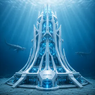 The Lit Spire: a pristine ISEMH spire on a terraced base under shafts of surface light.